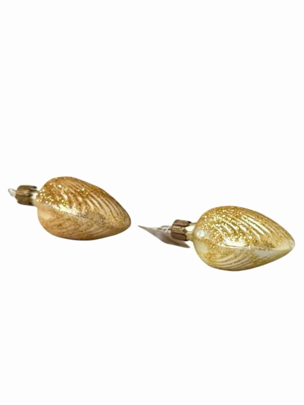 Set of 3 Neiman Marcus Metallic Gold Blown Glass Seahorse and Seashell Ornaments